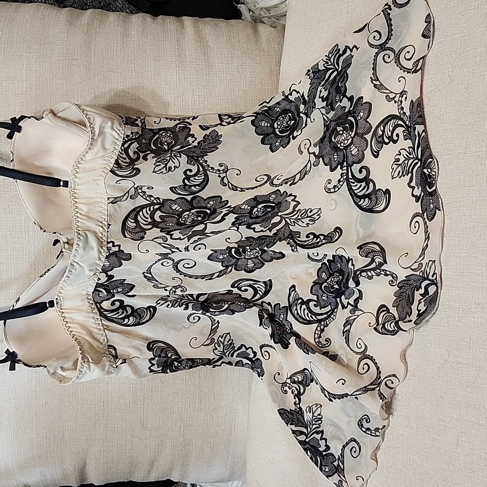 Apt. 9 Black Floral Lace Chemise with Matching Thong - Cream & Black - Picture 9 of 10